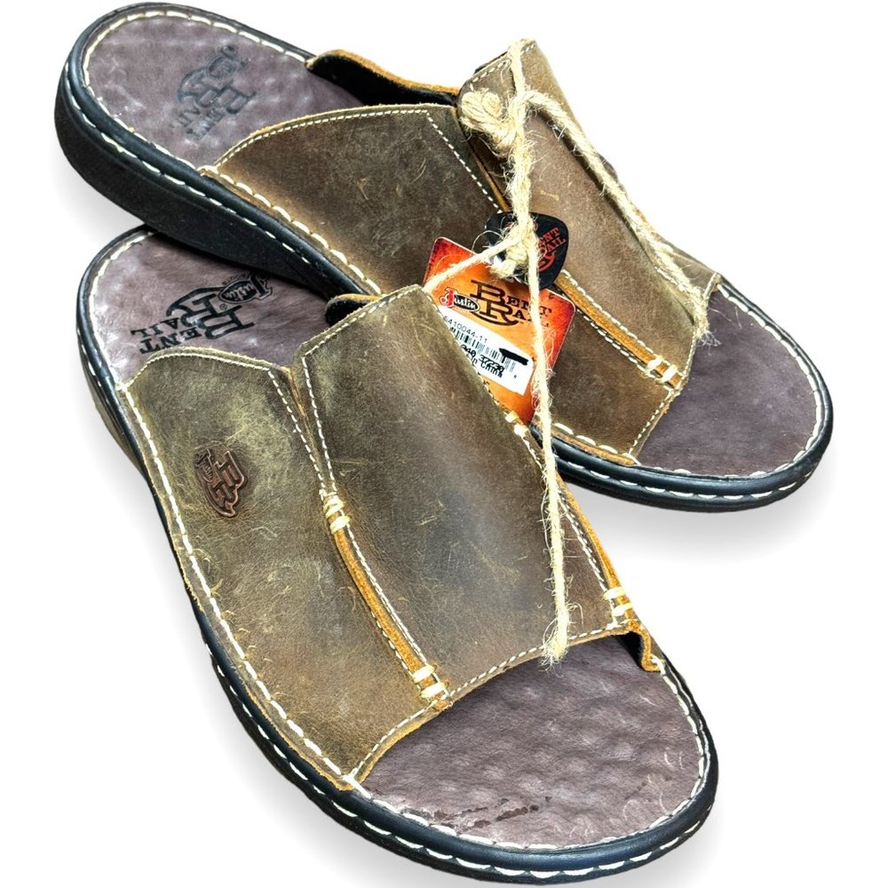 NWT Dark Brown Bent Rail Men's Slide Justin Boots Casual sandal